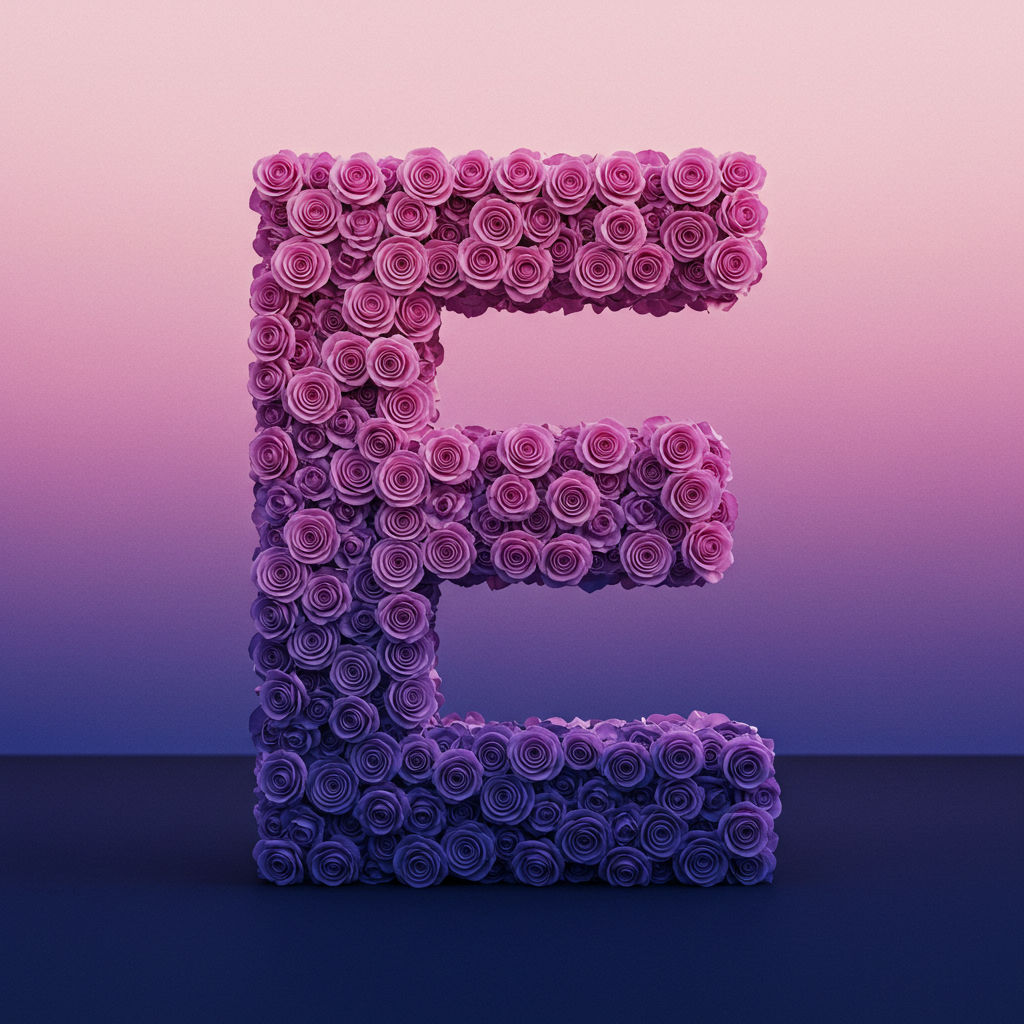 Purple rose — letter E (variant 2)