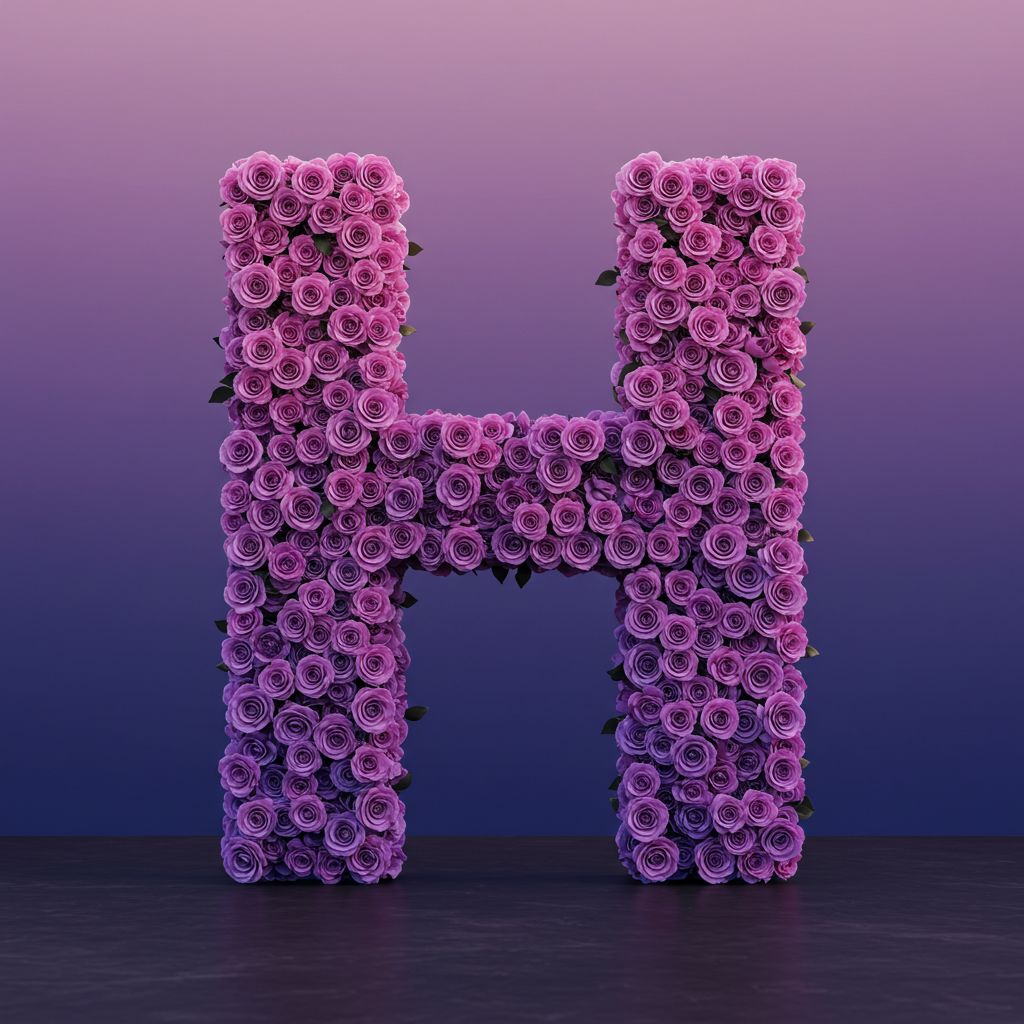 Purple rose — letter H (variant 2)