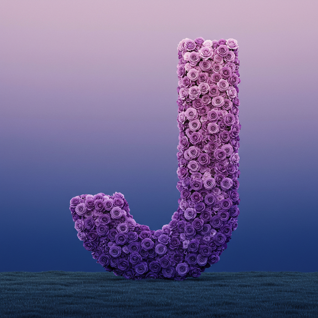 Purple rose — letter J (variant 2)