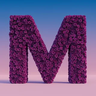 Purple rose — letter M (variant 2)