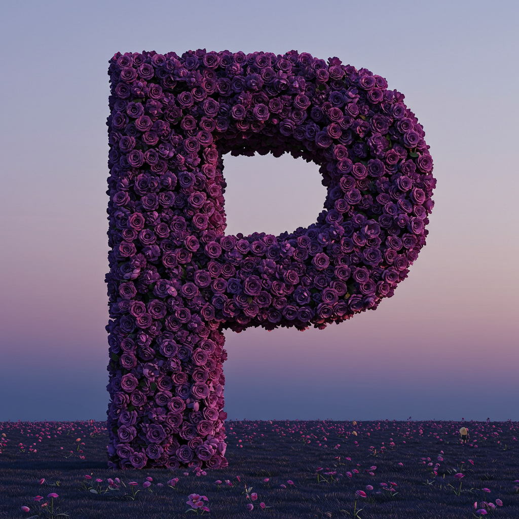 Purple rose — letter P (variant 2)
