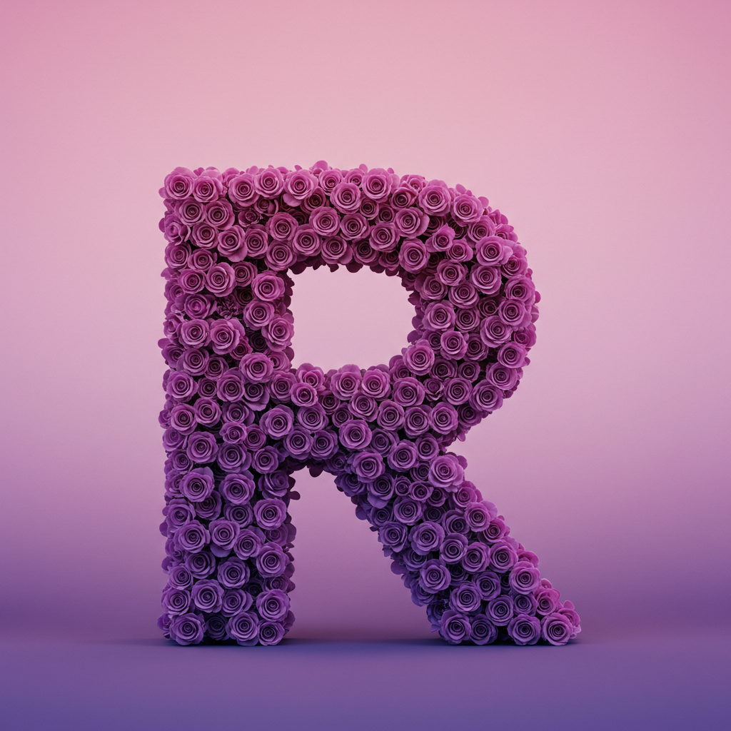Purple rose — letter R (variant 2)
