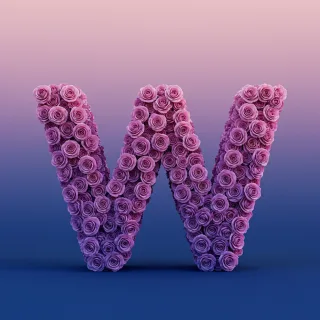 Purple rose — letter W (variant 2)