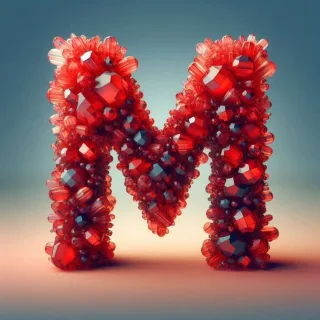 Red crystal — letter M