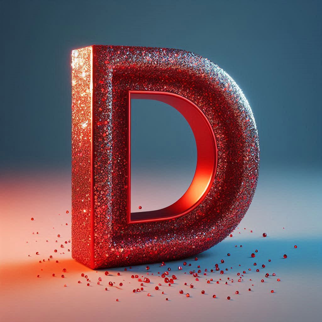 Red glitter — letter D
