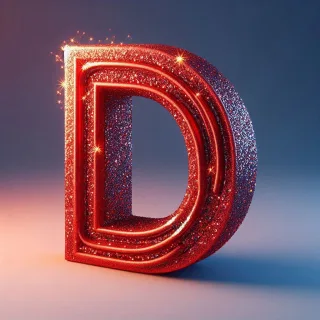 Red glitter — letter D (variant 2)