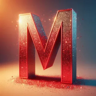 Red glitter — letter M (variant 2)