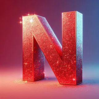 Red glitter — letter N (variant 2)