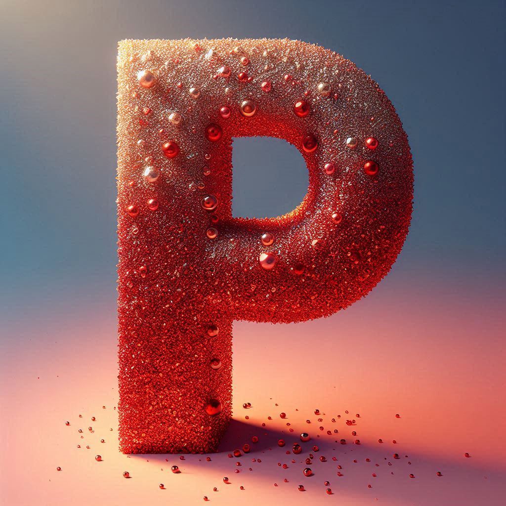 Red glitter — letter P (variant 2)