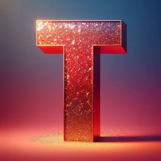 Red glitter — letter T