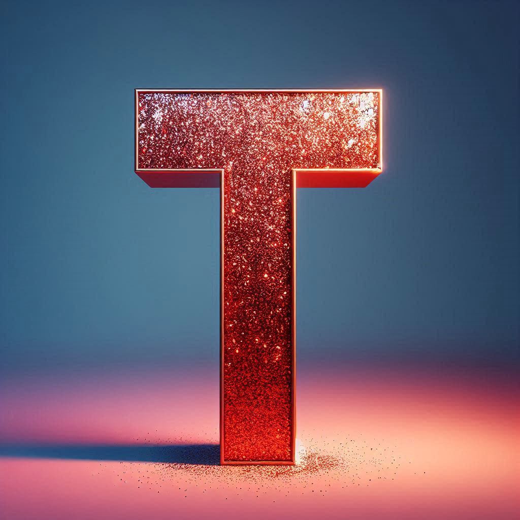 Red glitter — letter T (variant 2)