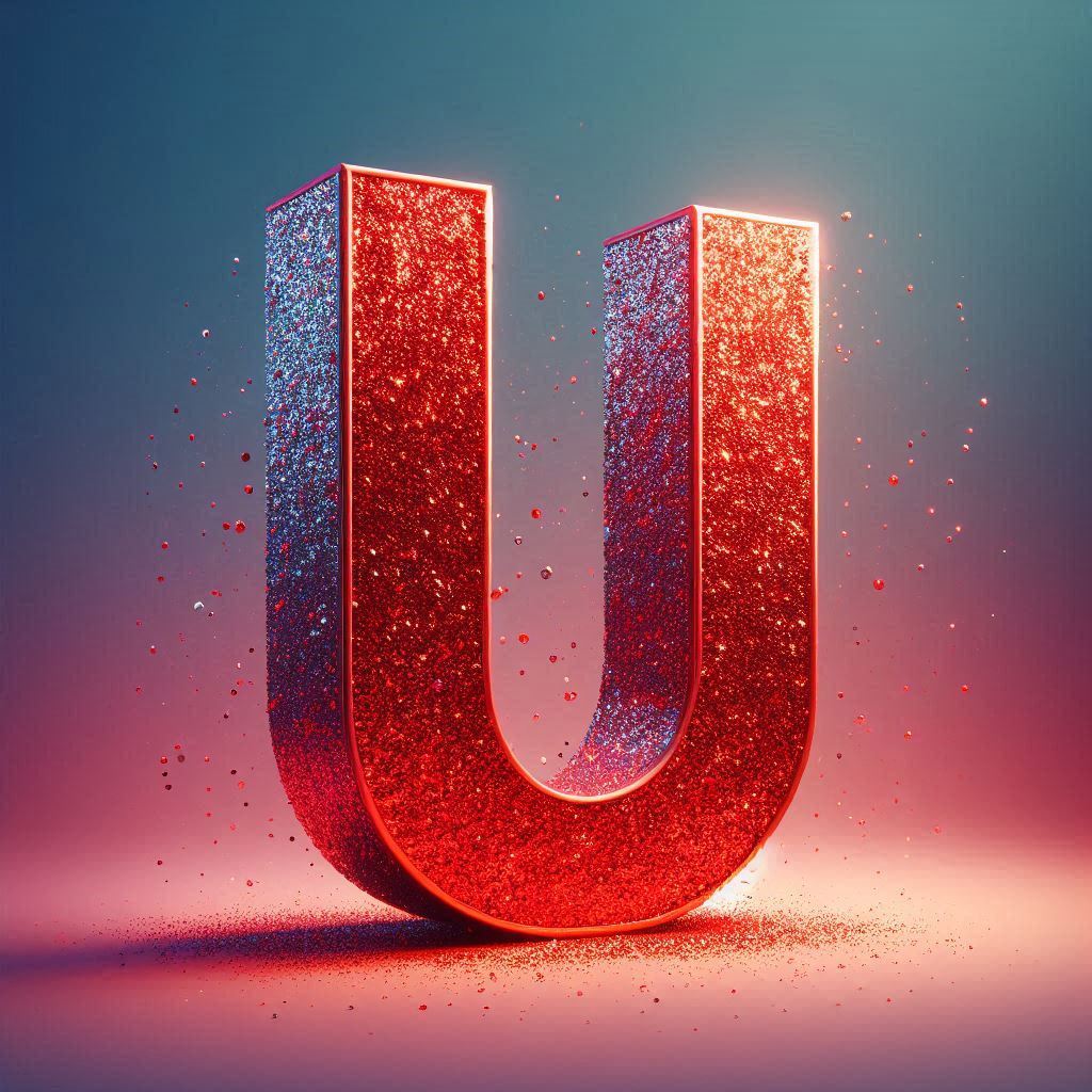 Red glitter — letter U (variant 2)