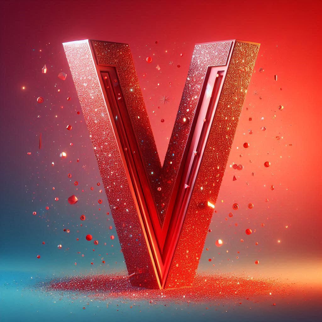 Red glitter — letter V