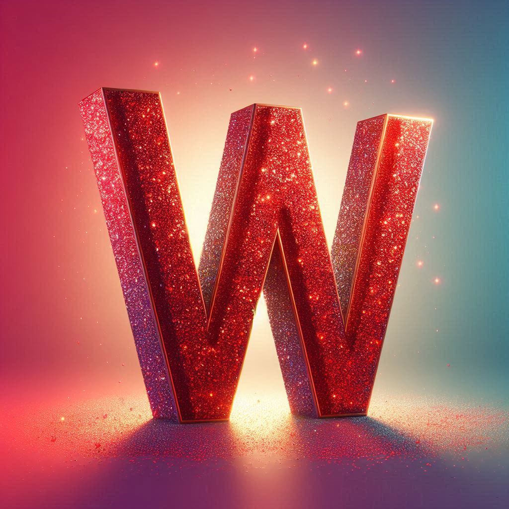 Red glitter — letter W (variant 2)