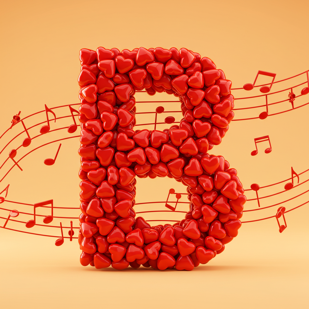 Red hearts — letter B (variant 2)