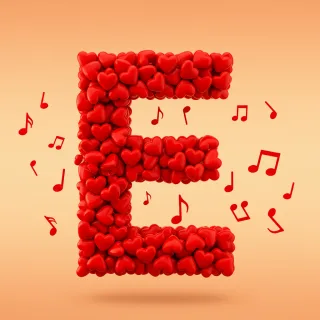 Red hearts — letter E