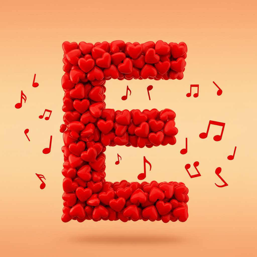 Red hearts — letter E