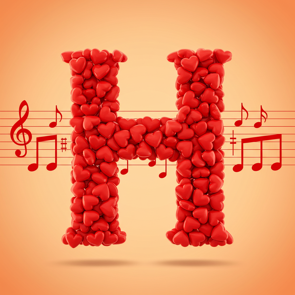 Red hearts — letter H (variant 2)