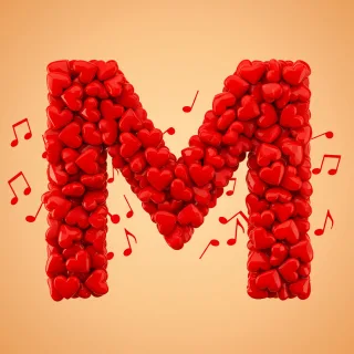 Red hearts — letter M (variant 2)