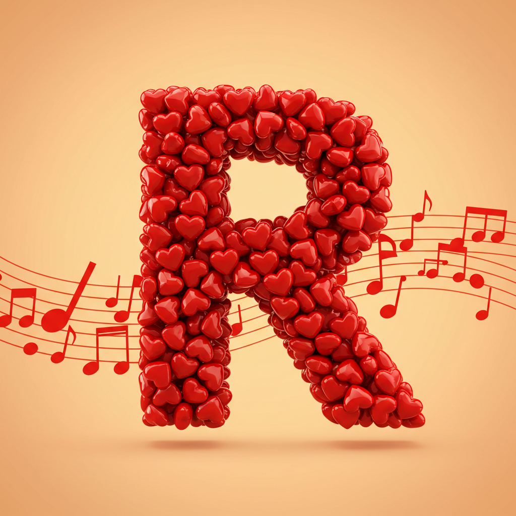 Red hearts — letter R (variant 2)