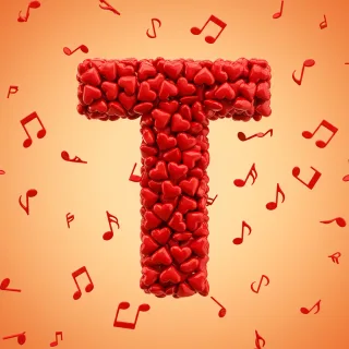 Red hearts — letter T (variant 2)