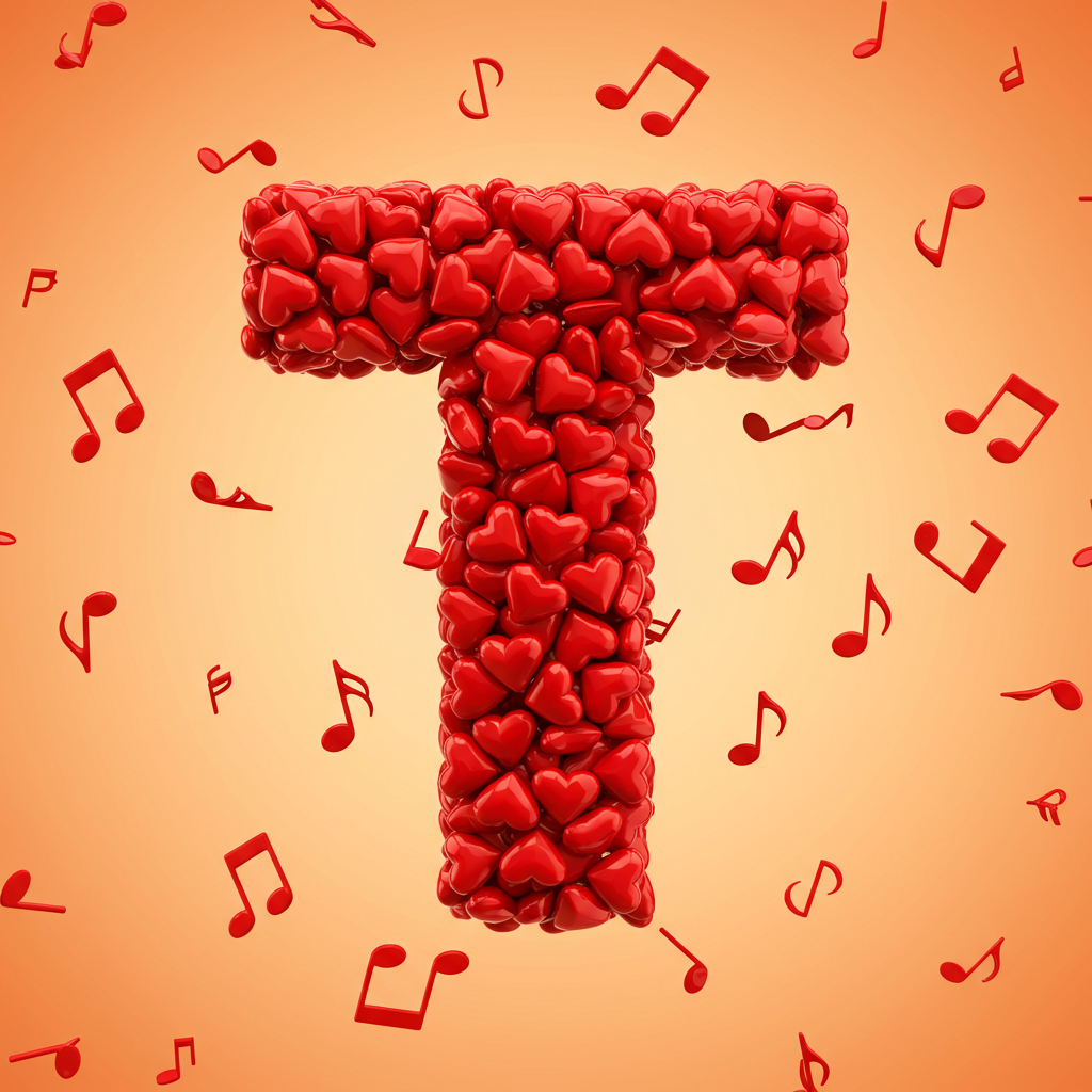 Red hearts — letter T (variant 2)