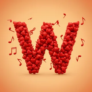 Red hearts — letter W