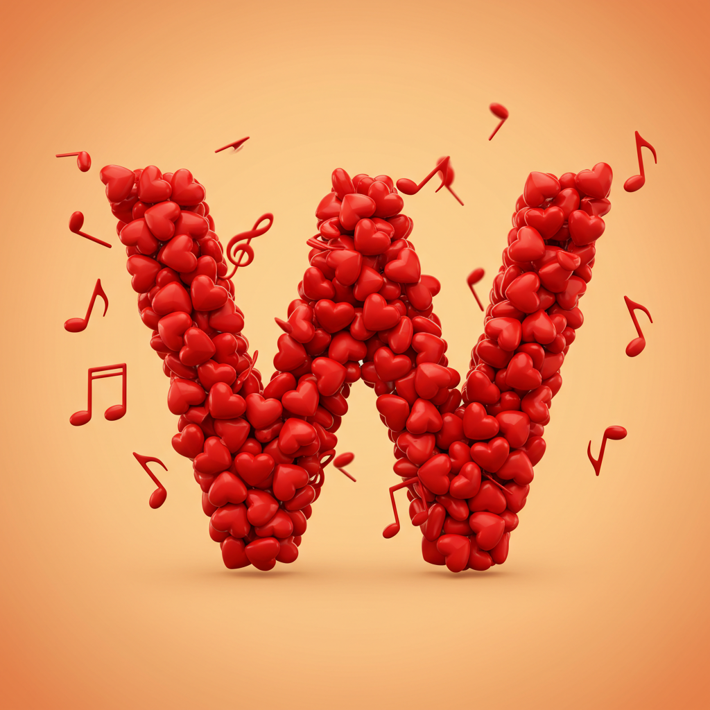 Red hearts — letter W