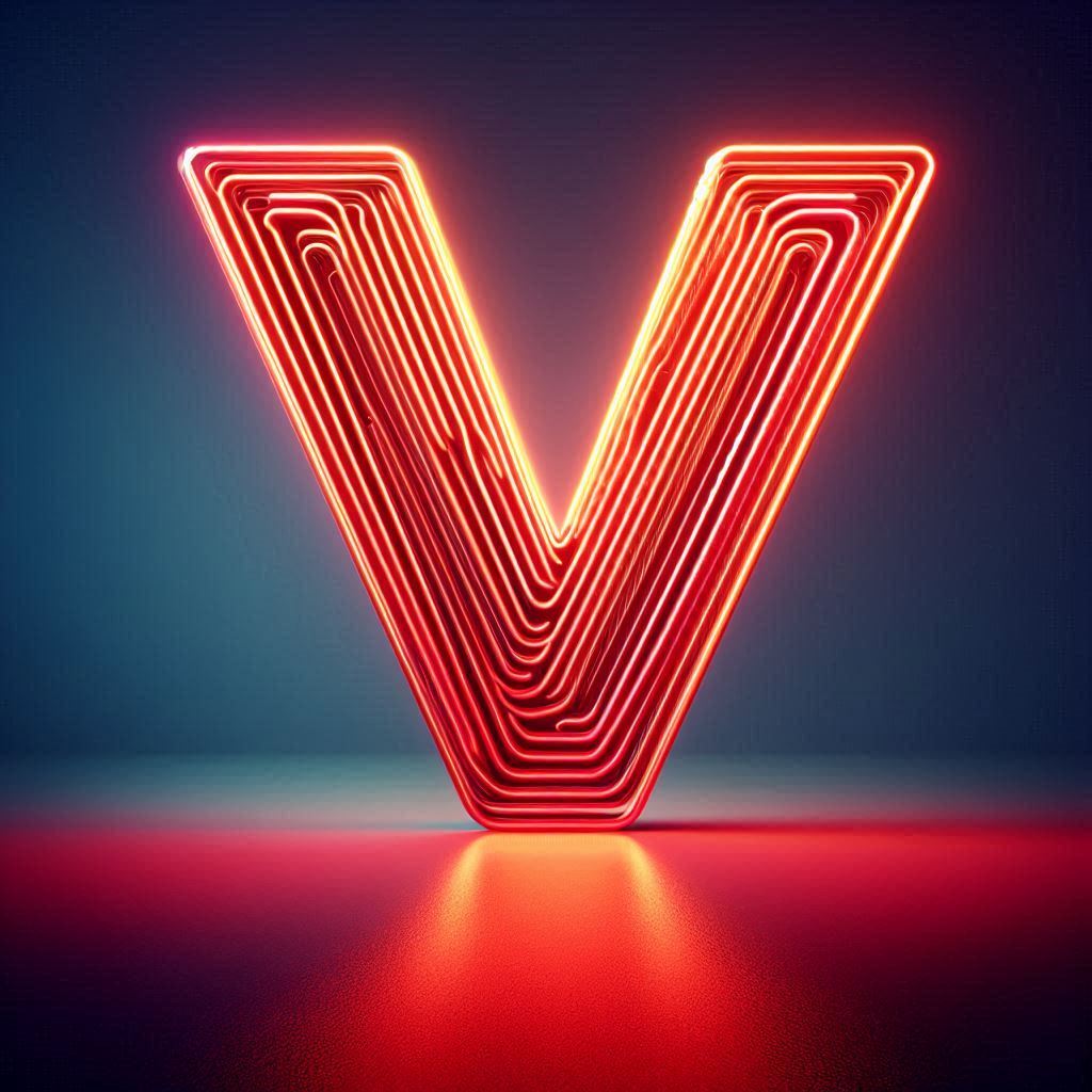 Red neon — letter V (variant 2)