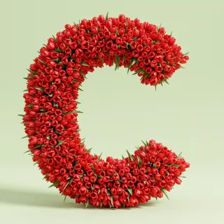 Red tulips — letter C (variant 2)