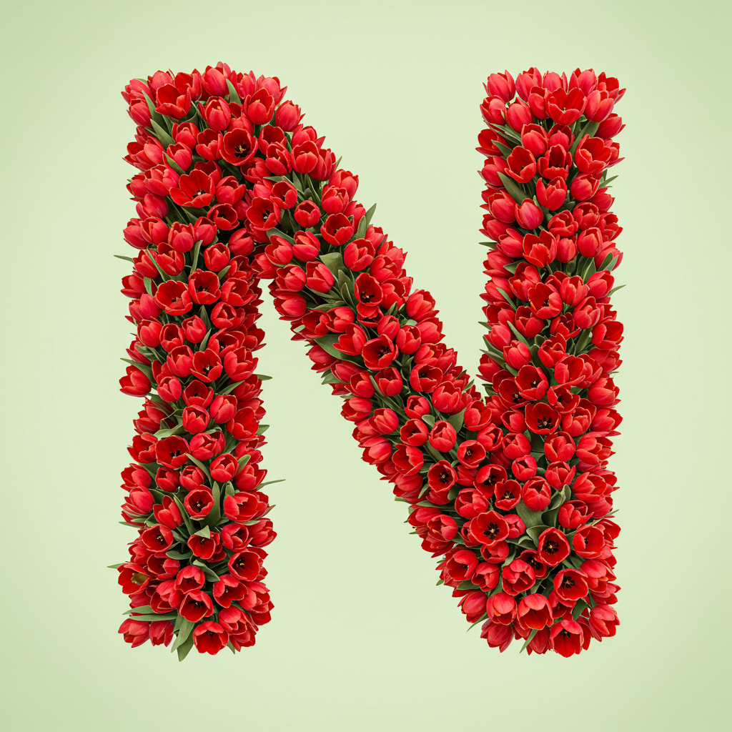 Red tulips — letter N (variant 2)