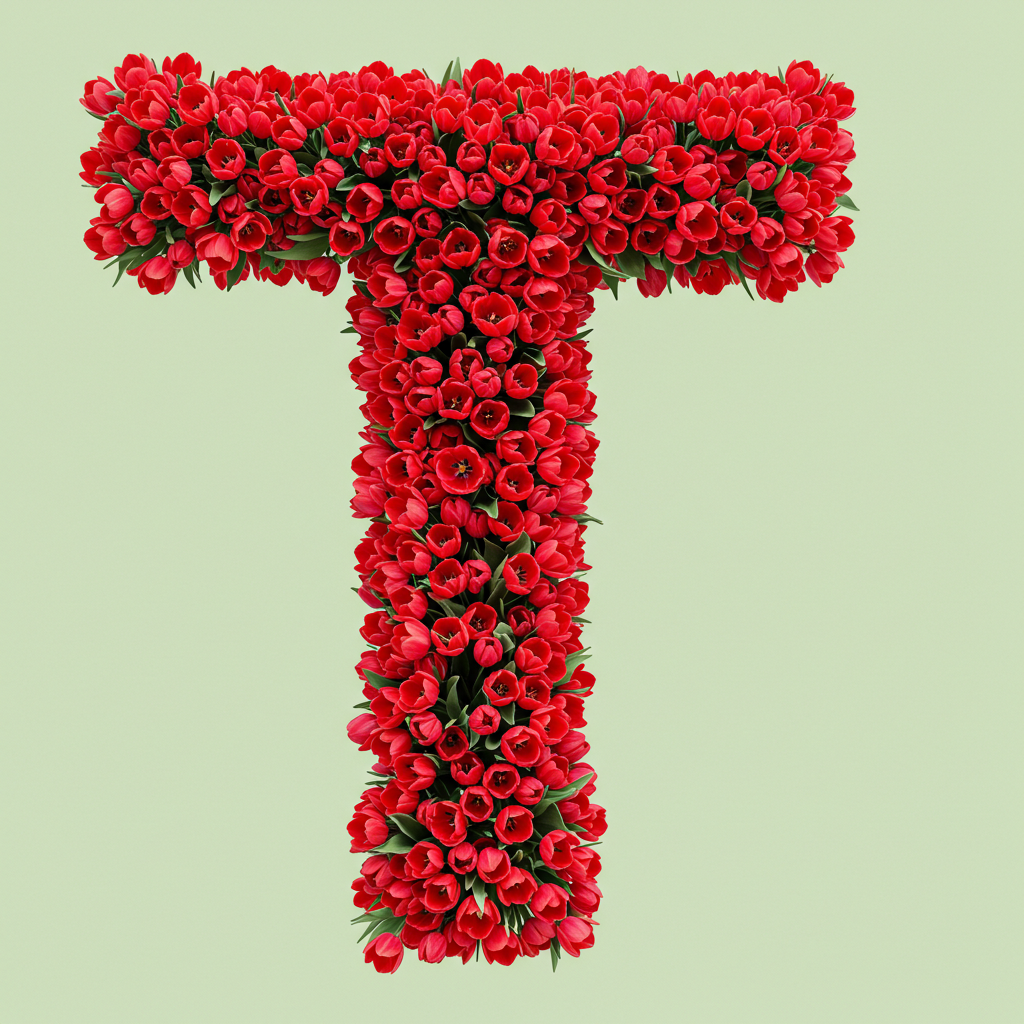 Red tulips — letter T (variant 2)