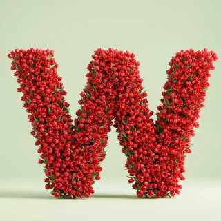 Red tulips — letter W (variant 2)
