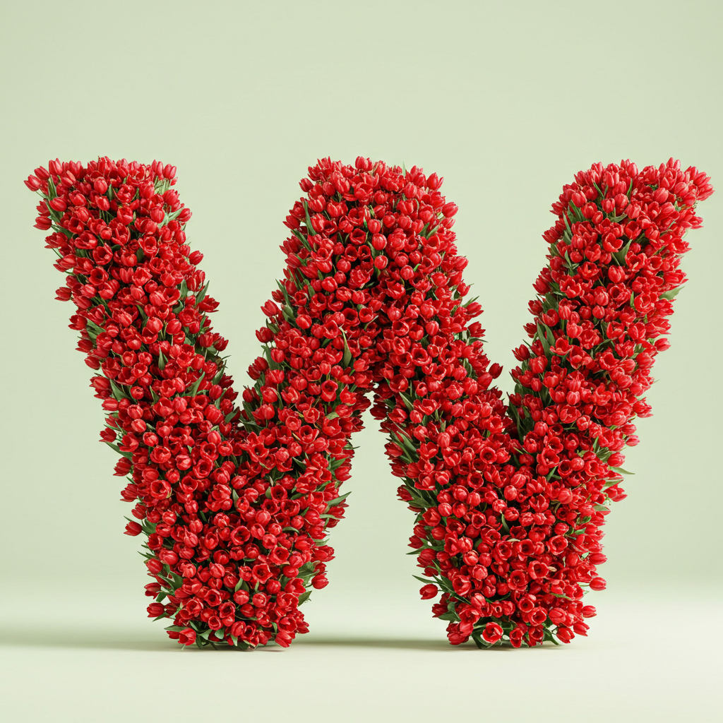 Red tulips — letter W (variant 2)