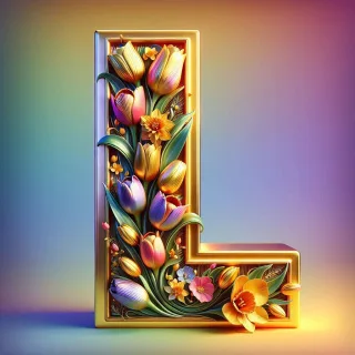 Shiny 3D Gold with Flowers — letter L