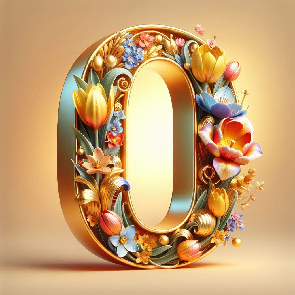 Shiny 3D Gold with Flowers — letter O