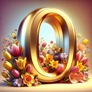 Shiny 3D Gold with Flowers — letter O (variant 2)