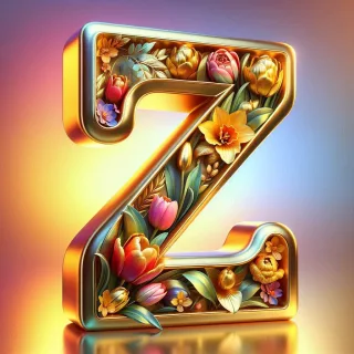 Shiny 3D Gold with Flowers — letter Z