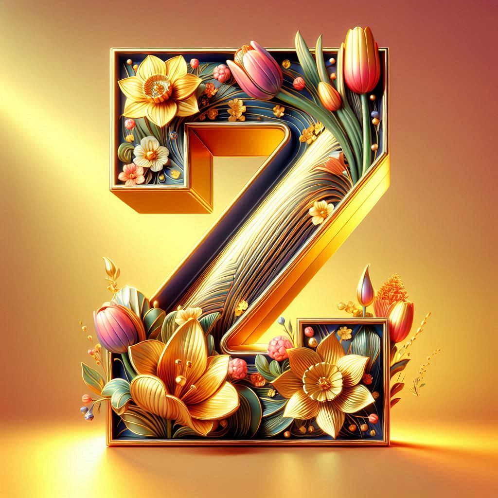 Shiny 3D Gold with Flowers — letter Z (variant 2)