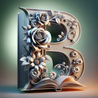 Shiny 3D Silver with Roses — letter B (variant 2)