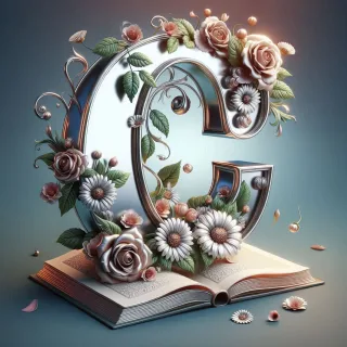 Shiny 3D Silver with Roses — letter C