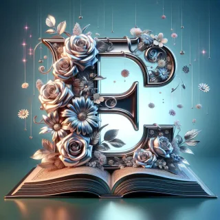 Shiny 3D Silver with Roses — letter E (variant 2)