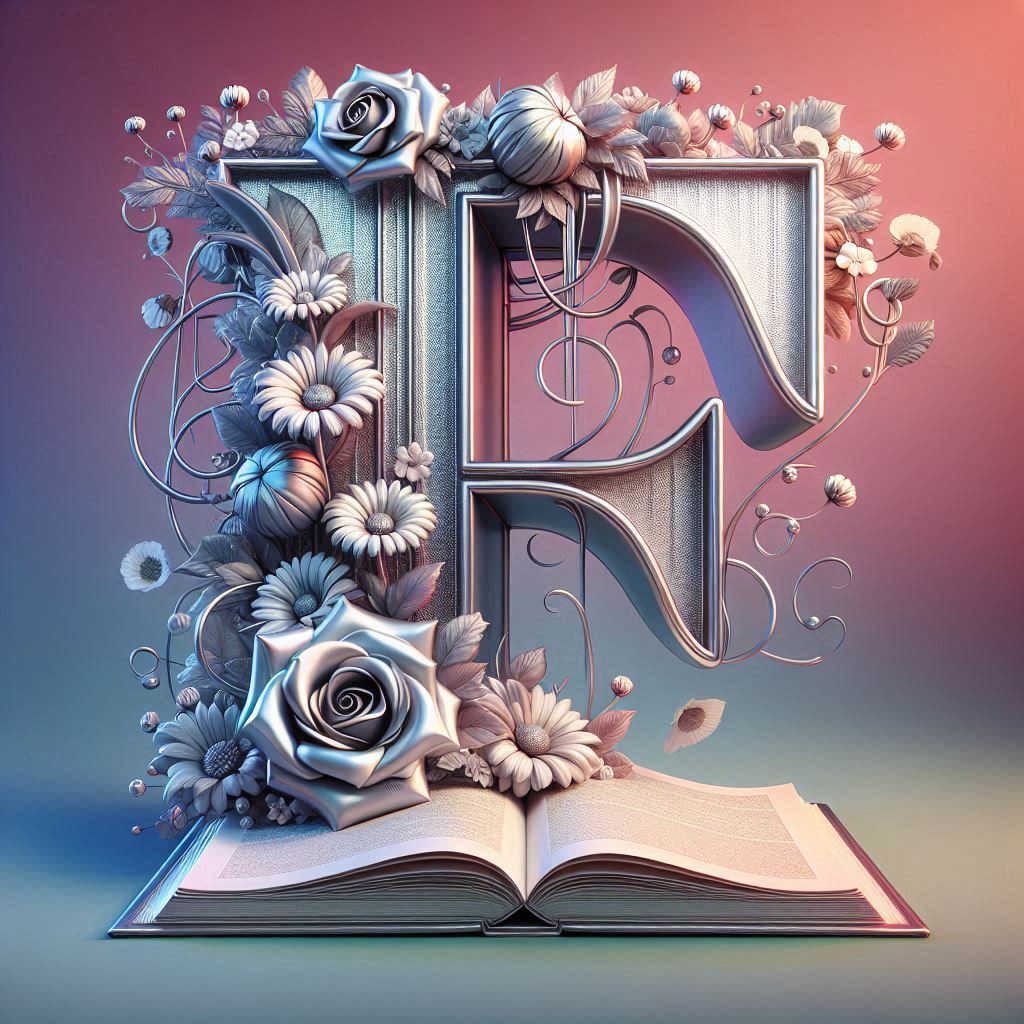 Shiny 3D Silver with Roses — letter F (variant 2)