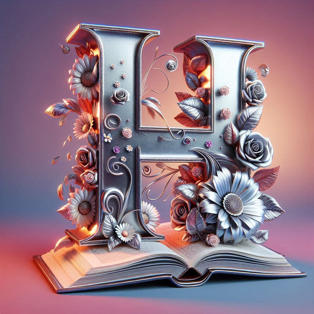 Shiny 3D Silver with Roses — letter H (variant 2)