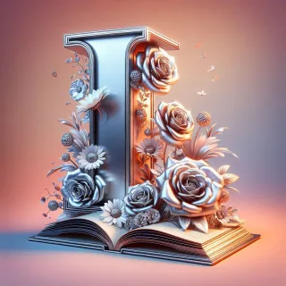 Shiny 3D Silver with Roses — letter I