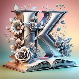 Shiny 3D Silver with Roses — letter K (variant 2)