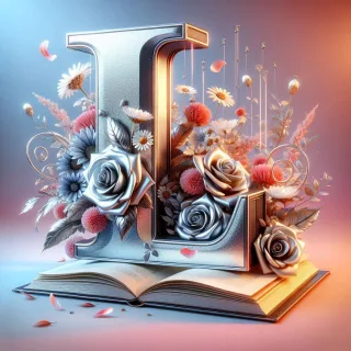 Shiny 3D Silver with Roses — letter L