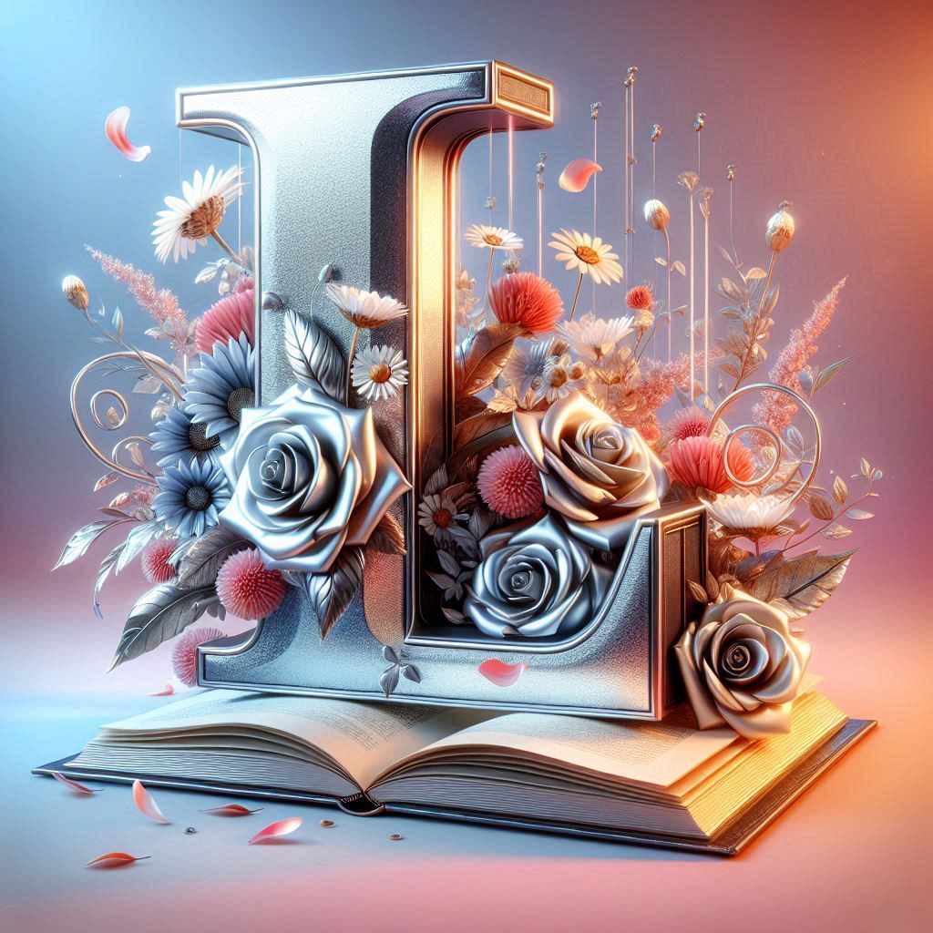Shiny 3D Silver with Roses — letter L