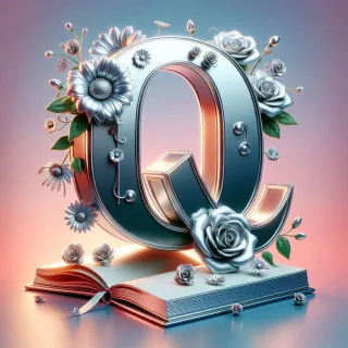 Shiny 3D Silver with Roses — letter Q