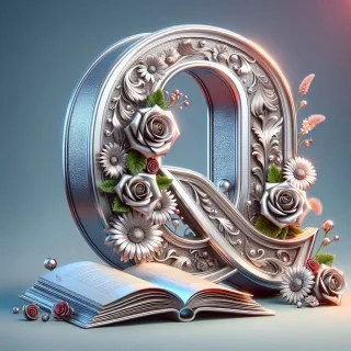 Shiny 3D Silver with Roses — letter Q (variant 2)